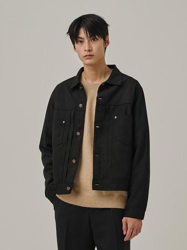 Suede Double-Tuck Contemporary Trucker Jacket [Black] - Analogmood - Modalova