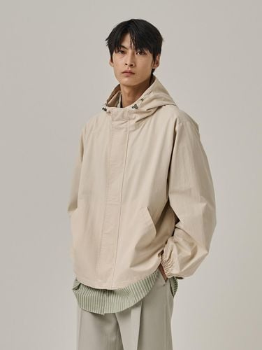 Hooded Cotton Vintage Check Windbreaker Jacket [Ivory] - Analogmood - Modalova