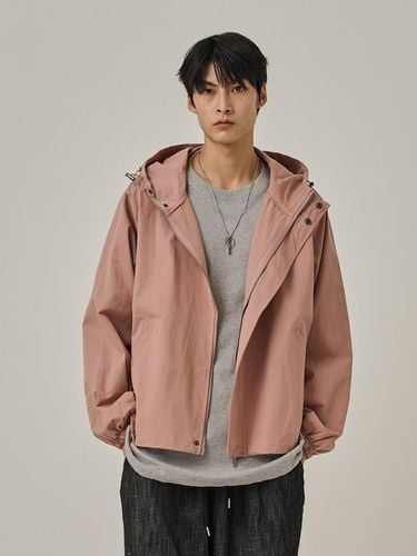 Hooded Cotton Vintage Check Windbreaker Jacket [Pink] - Analogmood - Modalova