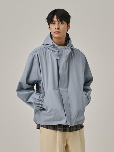 Hooded Cotton Vintage Check Windbreaker Jacket [Blue] - Analogmood - Modalova