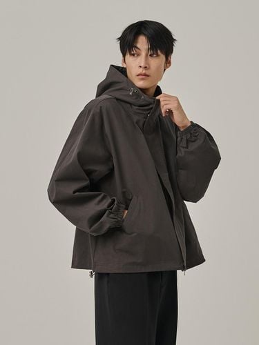 Hooded Cotton Vintage Windbreaker Jacket [Charcoal] - Analogmood - Modalova