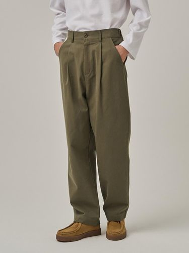 One-tuck cotton wide pants (Khaki) - Analogmood - Modalova