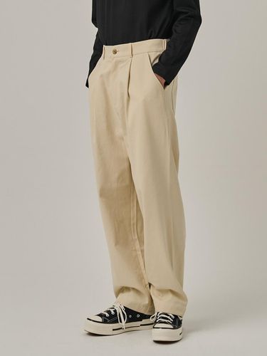 Cotton One-pleat Wide Pants [Beige] - Analogmood - Modalova