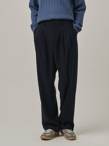 Double-pleated Wide Wool Slacks [Navy] - Analogmood - Modalova