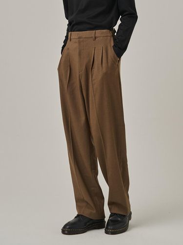 Double Pleated Wide Wool Slacks [Brown] - Analogmood - Modalova