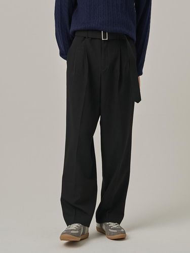 Double-pleated Wide Fit Belt Slacks [Black] - Analogmood - Modalova