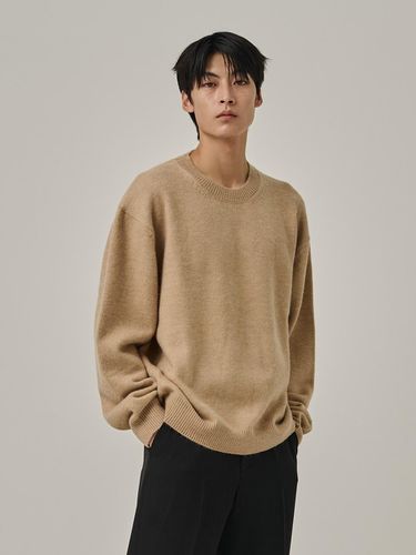 Cashmere Blend Semi-Overfit Round Neck Knit [Beige] - Analogmood - Modalova