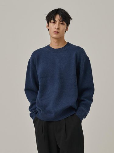 Cashmere Semi-Overfit Round Neck Knit [Navy] - Analogmood - Modalova