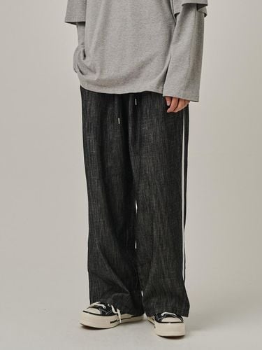 Linen Track Wide Cotton Pants [Black] - Analogmood - Modalova