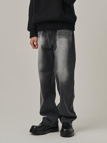 Snow Wash Semi-Straight Cotton Denim Pants [Dark Blue] - Analogmood - Modalova