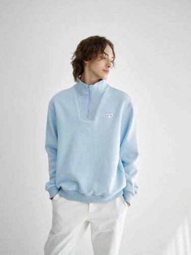 Smile Heart Half Zip Fleece Sweatshirt - goxo - Modalova