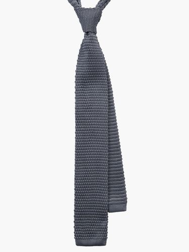 Blue Gray Slim Square Knit Tie - EZIO - Modalova