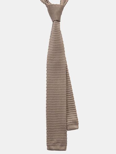 Beige Slim Square Knit Tie - EZIO - Modalova