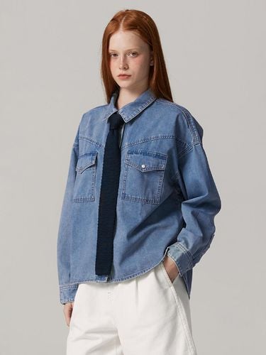 Women's Western Brush Washing Blue Denim Shirt - bensherman - Modalova