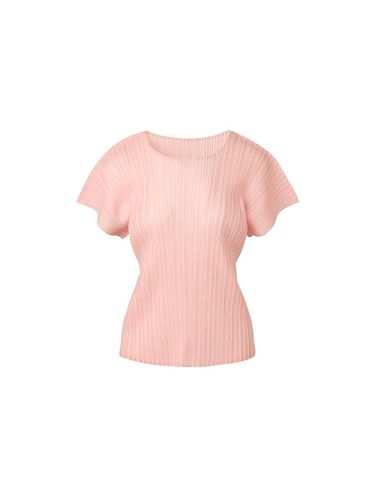 Women] Basic Round Neck Short Sleeve Pleats Top - MONPLISSE - Modalova