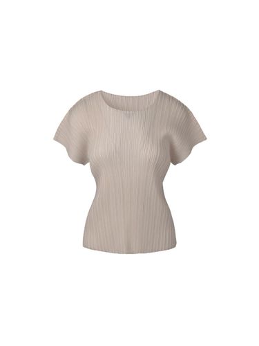 Women] Basic Round Neck Short Sleeve Pleats Top - MONPLISSE - Modalova