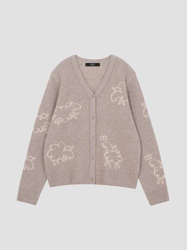 Fur Blended Jacquard V-neck Cardigan [UFI4 - KCA45 - UNIT - Modalova