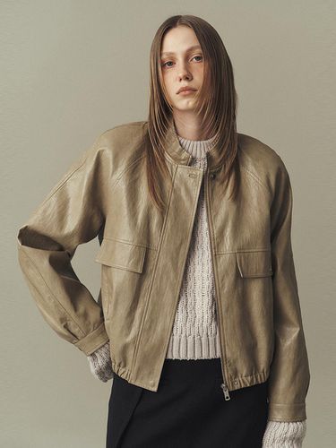 Eco Leather Blouson Jacket _ Beige - ahwe - Modalova