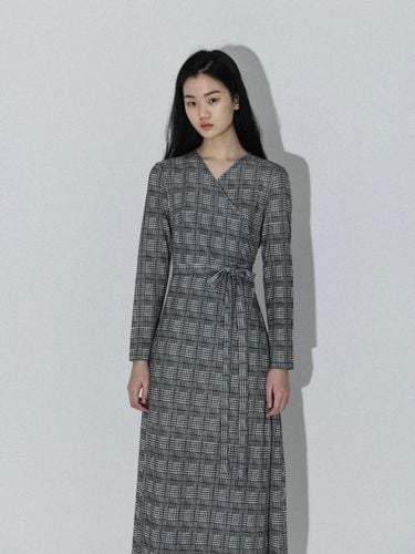 Strach Jersey Wrap Dress-Glen Check Long Maxi Dress - BYUS WEAR - Modalova