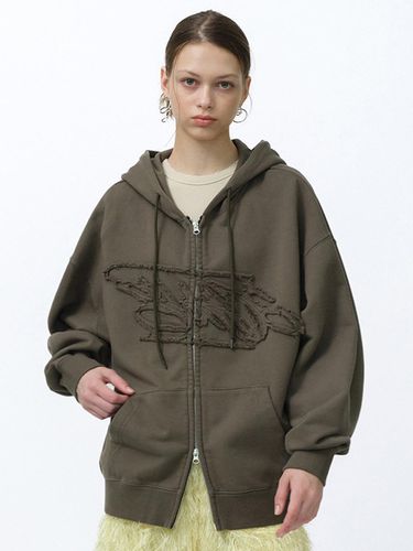 LOOSE SUADE HOOD ZIP UP [KHAKI] - SUADE - Modalova