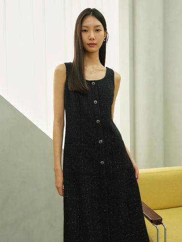 JANE U neck Sleeveless Tweed dress_black - ame - Modalova