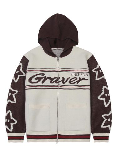 UNISEX] STARS Knit Hooded Zip-Up_Beige - GRAVER - Modalova