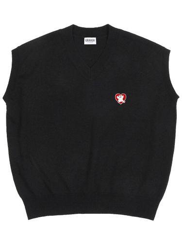 UNISEX] Bear Red Heart Knit Vest_Black - GRAVER - Modalova