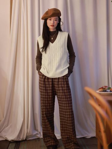 LS_Plaid wide-leg banding pants - LANGSON - Modalova