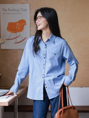 LS_Blue plaid cotton shirt - LANGSON - Modalova