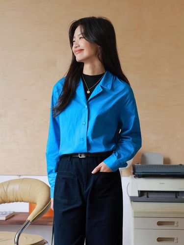 LS_Literary solid color blue shirt - LANGSON - Modalova