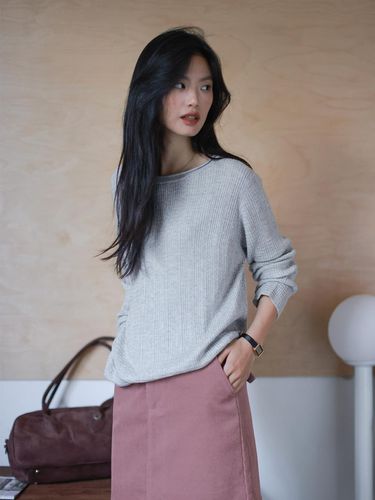 LS_Round neck gray loose knit top - LANGSON - Modalova