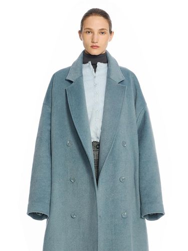 BLUE WOOL DOUBLE BREASTED LONG COAT - LABELESS - Modalova