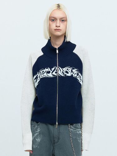 GRAPHIC ZIP CARDIGAN [NAVY] - MEA - Modalova