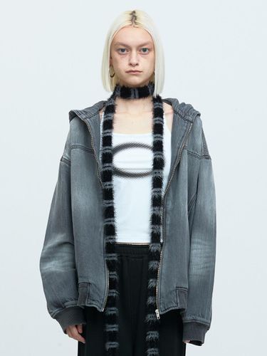 OVERSIZED DENIM HOOD ZIP [DARK GREY] - MEA - Modalova