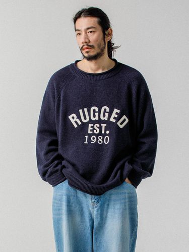 Rauld Round Logo Crew Neck Wool Knitwear Navy - RUGGED HOUSE - Modalova