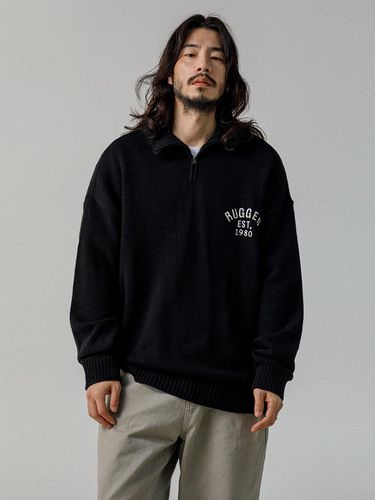 Logo Oversized-fit Half Zip-Up Wool Knitwear Black - RUGGED HOUSE - Modalova