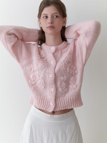 Round neck knit cardigan (pink) - RE_L - Modalova