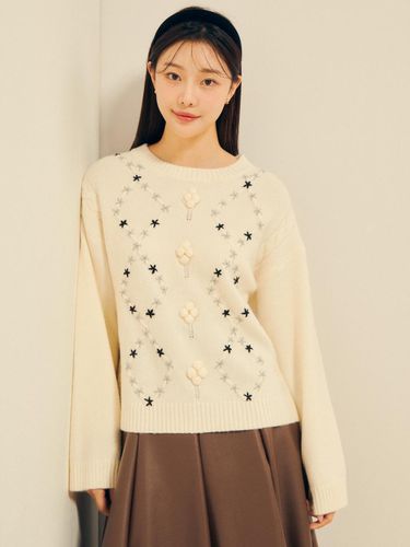 Loose-fit foam embroidery pullover knit GPBP1PO161 - JJ JIGOTT - Modalova