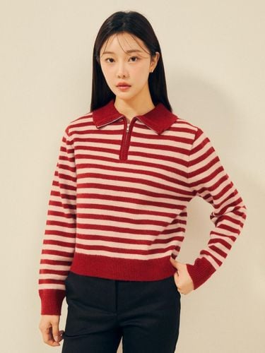 Stripe Zip-Up Collar Pullover Knit GPBP1PO171 - JJ JIGOTT - Modalova