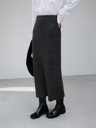 WOOL BLENDED RIBBED LONG SKIRT - RE RHEE - Modalova