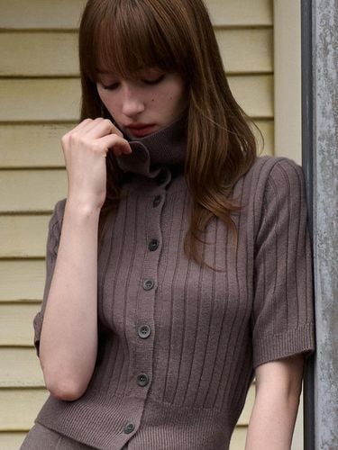 Wool 100% button-up poloneck half cardigan - ouie - Modalova