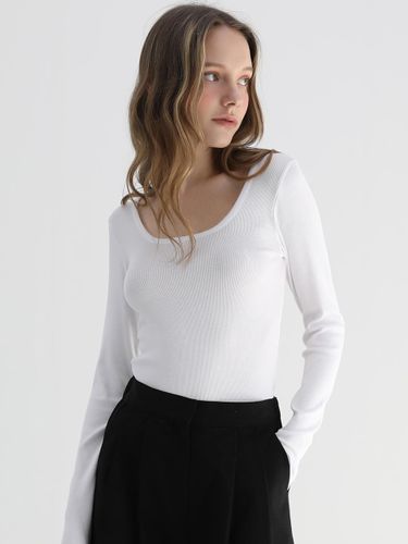 Scoop neck long-sleeved T-shirt (WHITE) - STAY WITH ME - Modalova