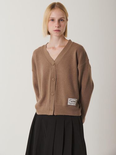 Y - Neck Basic Knit Cardigan Beige - RAVEROUS - Modalova