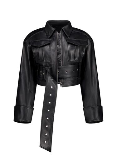 Belted short leather jacket - OEUVA - Modalova