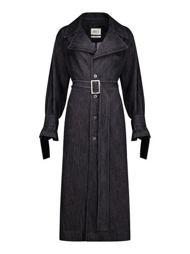 Dark black oversized fit denim coat - OEUVA - Modalova