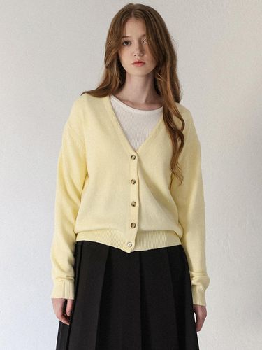 Wool Blend V-Neck Cardigan (PASTEL YELLOW) - STAY WITH ME - Modalova