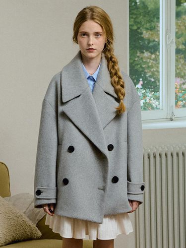 Oversized Double Wool Pea Coat - Melange Gray Doub - GOCORI - Modalova