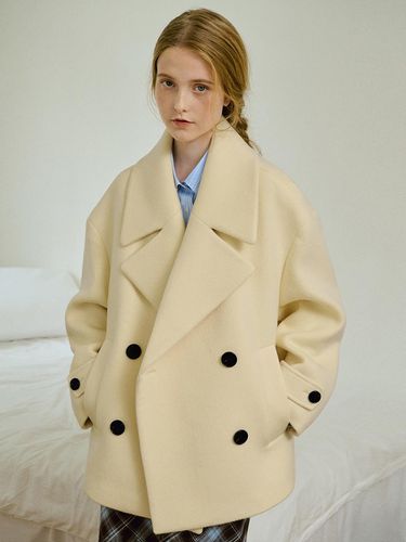 Oversized Double Wool Pea Coat - Butter Milk Doubl - GOCORI - Modalova