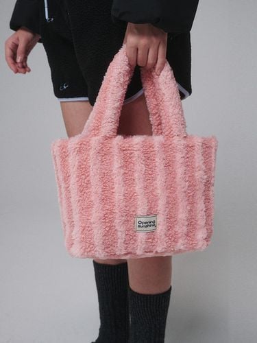 Striped shearling tote bag_Pink - OPENING SUNSHINE - Modalova