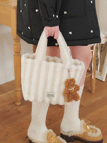 Striped shearling tote bag_beige - OPENING SUNSHINE - Modalova